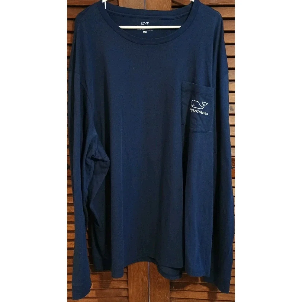 Vineyard Vines Shirt Men's 4XB Navy Long Sleeve Crew‎ Neck Pocket Tee Whale NWOT